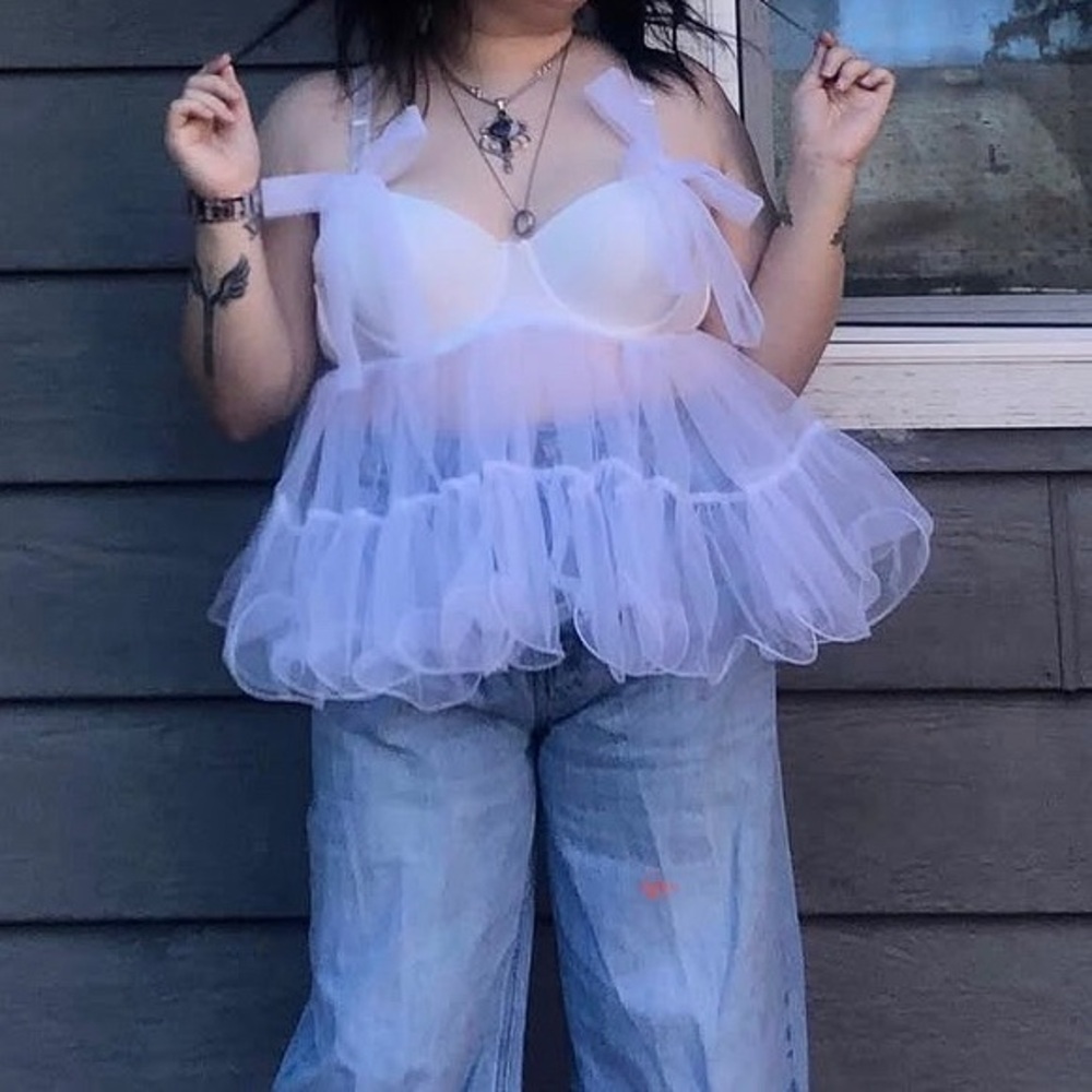 White Sheer Ruffled Babydoll Chemise - Elegant Women's Lingerie